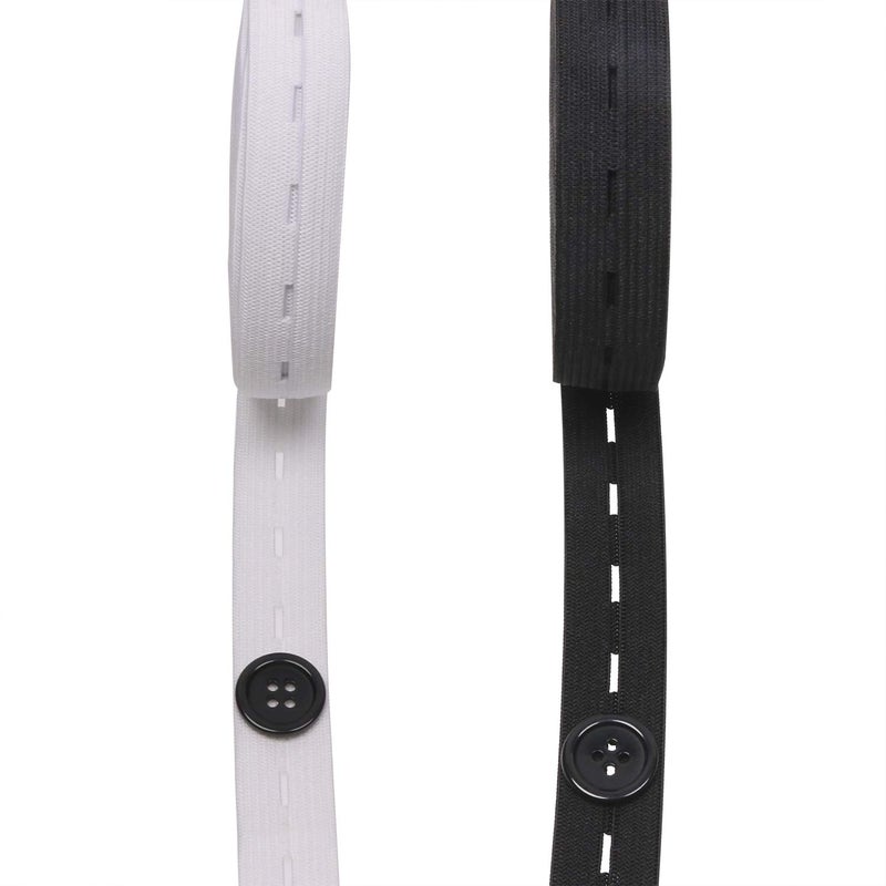 PENTA ANGEL 2 Colors Elastic Sewing Bands 11 Yards 3/4 Inch Flatback Black and White Sewing Bands Spool With Buttonhole, Knit Stretch Cord Belt with 10Pcs 18mm Black Resin Button (3/4") - Image 3